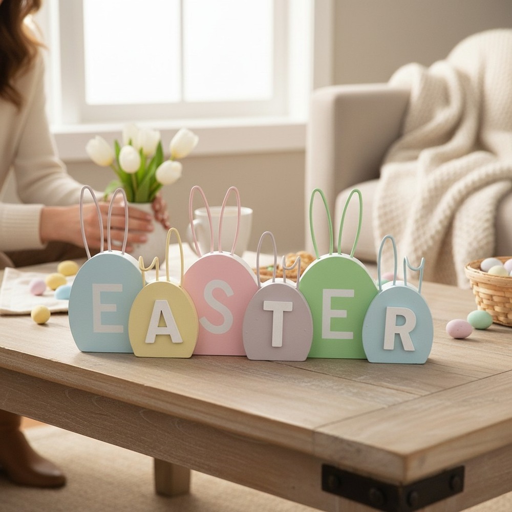 Festive Voice Easter Sign Bunny Ear Pastel Multicolor New 1pc Home Decor